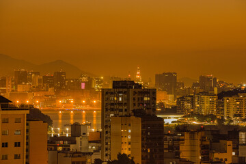 Niterói, Rio de Janeiro, Brazil - CIRCA 2021: Long exposure urban night photography with buildings and lights of a Brazilian city
