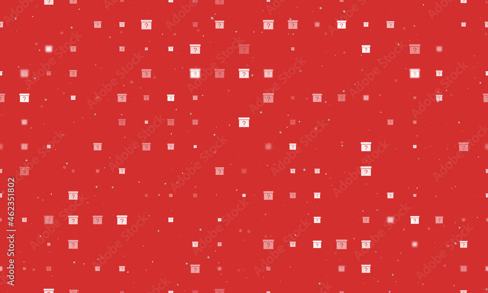 Poster seamless background pattern of evenly spaced white gift box with a question symbols of different siz
