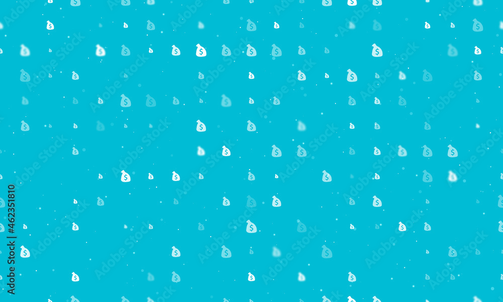 Poster seamless background pattern of evenly spaced white bag of money symbols of different sizes and opaci