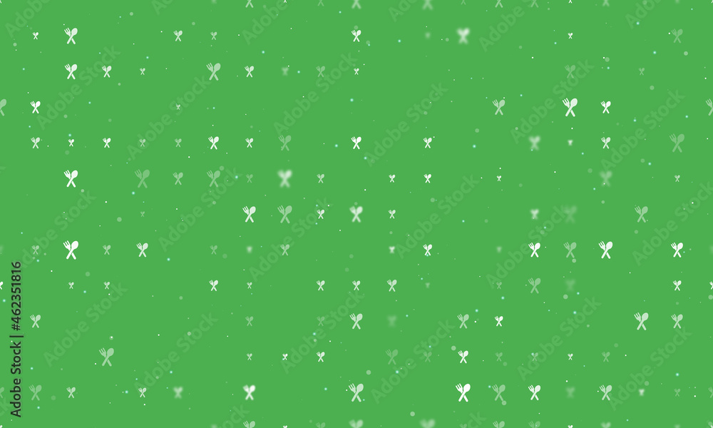 Poster seamless background pattern of evenly spaced white dinner time symbols of different sizes and opacit