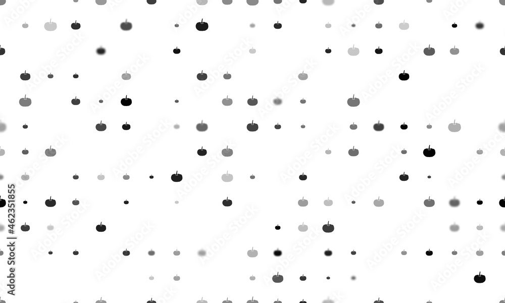 Poster seamless background pattern of evenly spaced black pumpkin symbols of different sizes and opacity. v