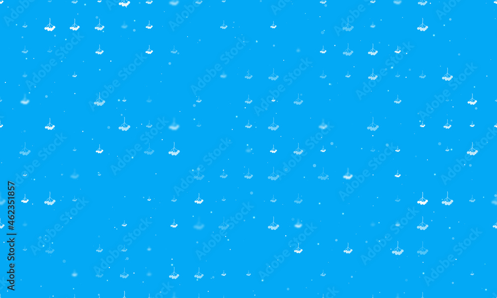 Poster Seamless background pattern of evenly spaced white rowan berrys of different sizes and opacity. Vector illustration on light blue background with stars