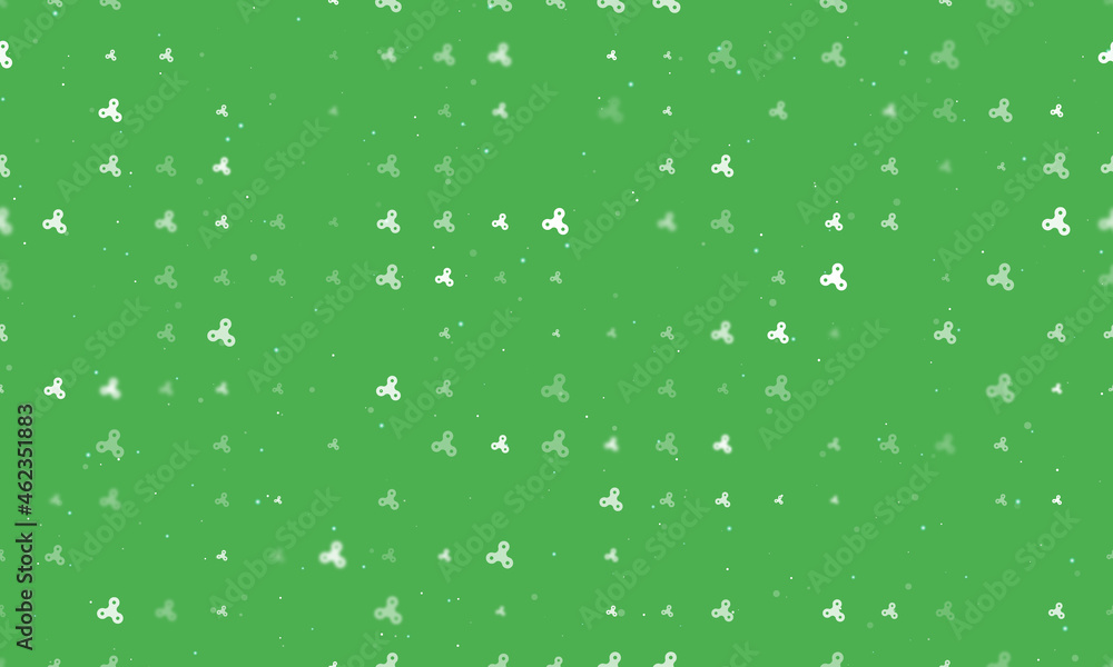 Poster seamless background pattern of evenly spaced white spinner symbols of different sizes and opacity. v