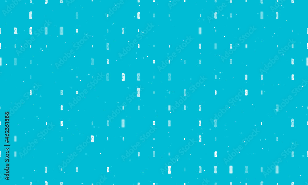 Poster seamless background pattern of evenly spaced white beer can symbols of different sizes and opacity. 
