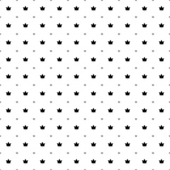 Square seamless background pattern from black maple leafs are different sizes and opacity. The pattern is evenly filled. Vector illustration on white background