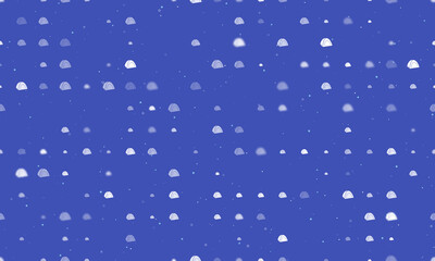 Seamless background pattern of evenly spaced white tourist tents of different sizes and opacity. Vector illustration on indigo background with stars