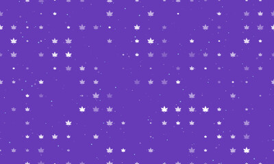 Seamless background pattern of evenly spaced white maple leafs of different sizes and opacity. Vector illustration on deep purple background with stars