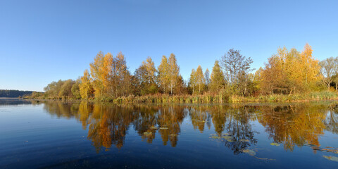 Summer fishing on the Desna river, beautiful panorama.