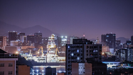 Niterói, Rio de Janeiro, Brazil - CIRCA 2021: Long exposure urban night photography with buildings and lights of a Brazilian city