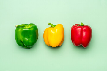 Natural Organic colorful bulgarian bell pepper on trend green background