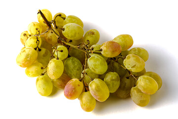 a brush of table white grapes on a white background