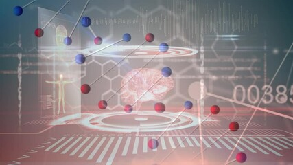 Dna structure over digital interface with medical data processing against blue background - Powered by Adobe
