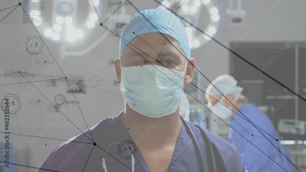 Poster Animation of network of connections and data processing over surgeon in operating theater