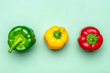 Natural Organic colorful bulgarian bell pepper on trend green background
