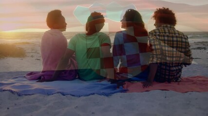 Animation of waving flag of croatia over group of friends having fun on the beach - Powered by Adobe
