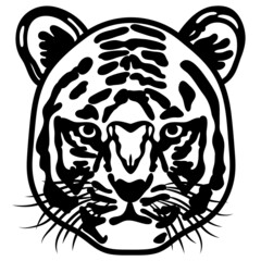 正面を向いた虎の白黒イラスト