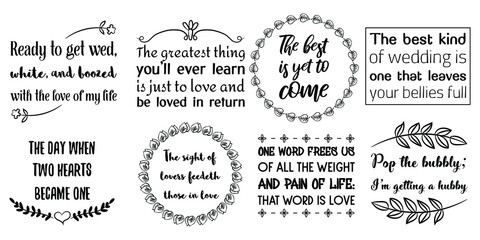 Set of Calligraphy sayings for print. Vector Quotes about marriage and wedding
