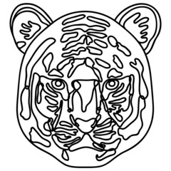 正面を向いた虎の顔の線画【白黒】