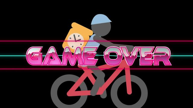Animation of game over text over cyclist black background