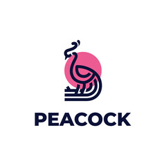 Clean elegant peacock line-style logo design