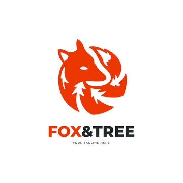 Rounded fox with tree logo for villa or resort