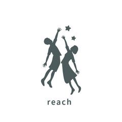 Fototapeta na wymiar Reach your dreams creative symbol concept. Success, goal, graduate abstract business logo idea. Happy kid, boy and girl silhouette and stars icon. 
