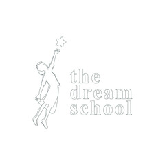 Reach your dreams creative symbol concept. Success, goal, graduate abstract business logo idea. Happy kid, boy and girl oneliine and stars icon. Imagine school, education logo.