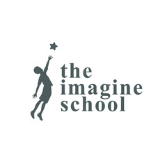 Reach your dreams creative symbol concept. Success, goal, graduate abstract business logo idea. Happy kid, boy silhouette and stars icon. Imagine school, education logo.