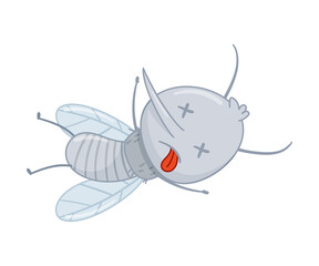 Cute died mosquito. Parasitic insect funny character cartoon vector illustration