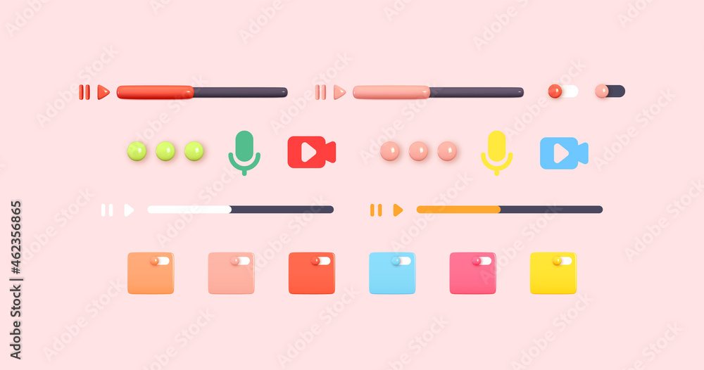 Poster scroll bar for the player. set of realistic 3d design objects. vector illustration