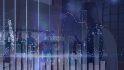 Animation of financial data processing over diverse female basketball players with coach at gym - Powered by Adobe