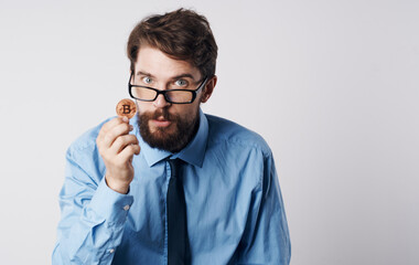 man in shirt with tie cryptocurrency bitcoin financier app economy