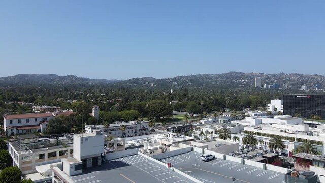 Beverly Hills, California USA. Aerial View of Cityscape, Buildings, Traffic and Skyline on Sunny Day, Drone Shot