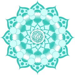 A green mandala with a heart chakra in the middle