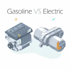 Deurstickers ev motor vs engine electric power and gasoline power isometric © AllahFoto