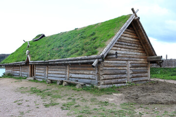 Fototapeta na wymiar Viking house with grass roof