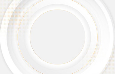 Modern minimal and clean white paper cut background with realistic circle shape . Elegant silver design for web, presentation, wallpaper