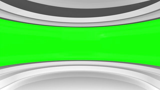 Tv studio. News room. Studio Background. Green screen. White studio. Newsroom bakground. Loop. 3D rendering.
