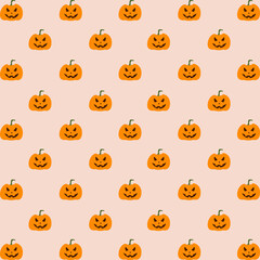 Seamless pattern of emotions of pumpkins on a flat background. Vector illustration for Halloween design and Wallpaper.