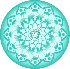A green mandala with a heart chakra in the middle