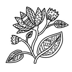 plant floral leaves  flowers garden nature amazing gorgeous cute lined doodle forest coloring book page black and white background art therapy relax psychology pattern 