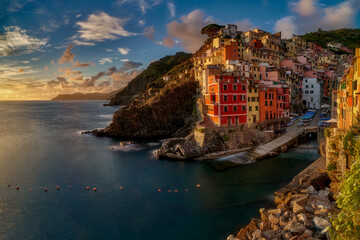 Fototapeta na wymiar Riomaggiore is a charming Italian town in the province of Liguria, Italy. A fragment of architecture