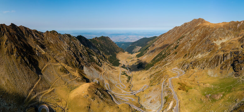 Aerial view of the famous Transfagarash highway, Romania. Mountain road
