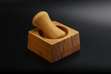 Wooden mortar for kitchen isolated