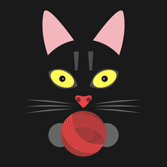 Cat and ball of yarn. Knitting,  crocheting, needlework, hand-made, hobby, leisure and pet concept. Flat design. Vector illustration. EPS 8, no gradients, no transparency