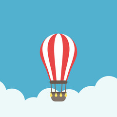 Hot air balloon above clouds. Adventure, happiness, creativity, freedom, inspiration and motivation concept. Flat design. Vector illustration. EPS 8, no gradients, no transparency