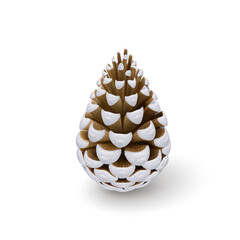 Realistic Silver Pine Cone. Single Decorative Woody Fruit of a Conifer Tree. Design Element for Christmas Themes, or Postcards on White Background