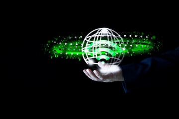 Businessman hands using Wi-Fi wireless internet technology, fast data connection. use in daily life Wireless internet concept provides strong fast WiFi network signal.
