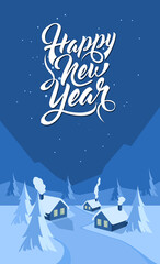 Fototapeta na wymiar Winter landscape background with text Happy New Year