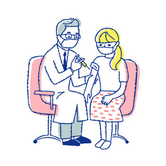 注射をしている医師と女性患者